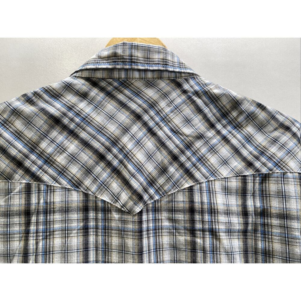 Wrangler Plaid Pearl Snap Short Sleeve Western Shirt Mens XL 50 Blue Gray White - Picture 8 of 8